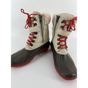 Sperry Shearwater Winter Duck Boots Womens Size 8 Ivory White Leather Sheepskin